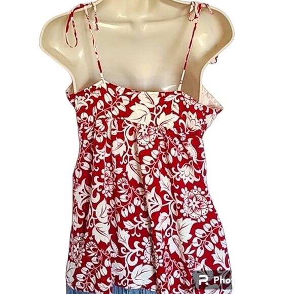 Excellent Forever 21 Juniors Red White Floral Adjustable Strap Tank Top Sz Large - Picture 7 of 7